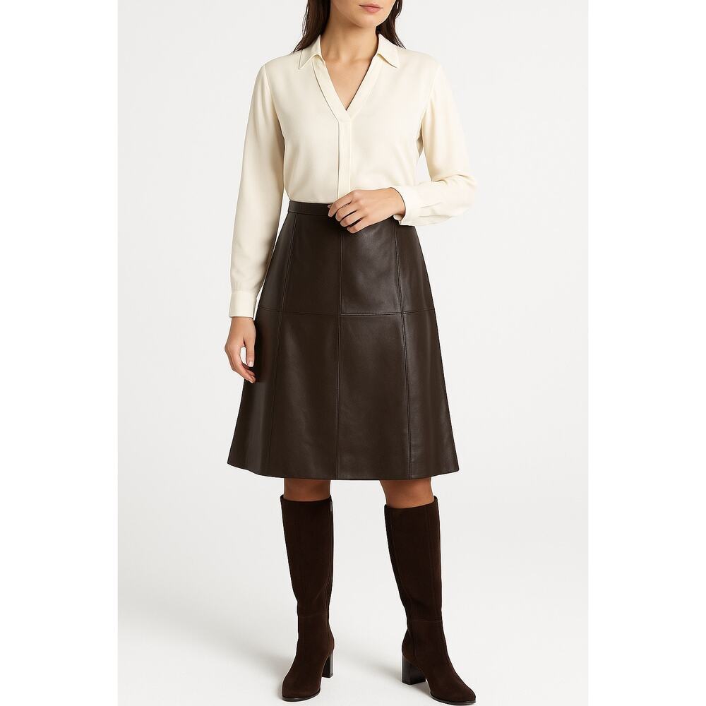Pendleton Leather A-Line Skirt NWT Size 12 Brown Lined Genuine Leather
